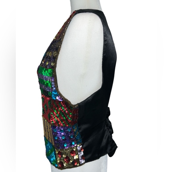 Modi Vintage Fully Sequined & Beaded Funky Festival Disco Silk Vest & Short Set - Picture 3 of 13